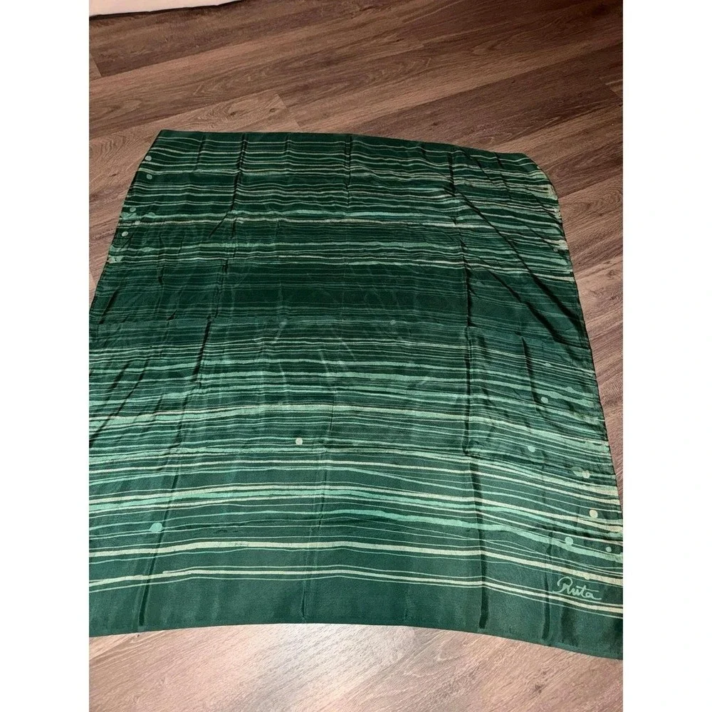 Large Green Stripe Silk Scarf Ruta